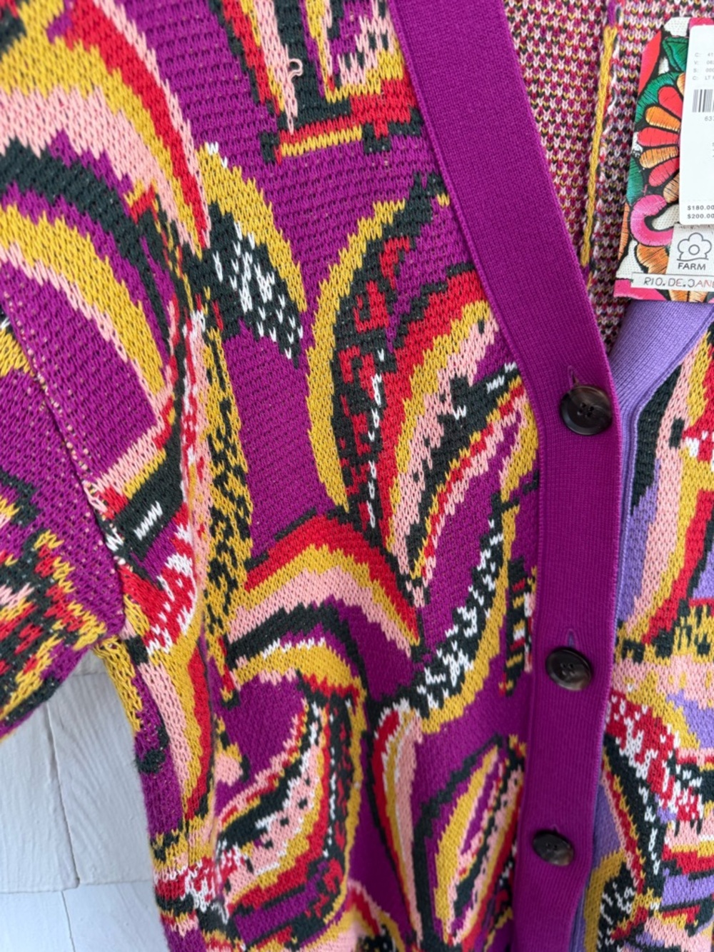 Anthropologie FARM Rio Banana Print Colorblock Button Down Cardigan Sweater NWT - Picture 9 of 13